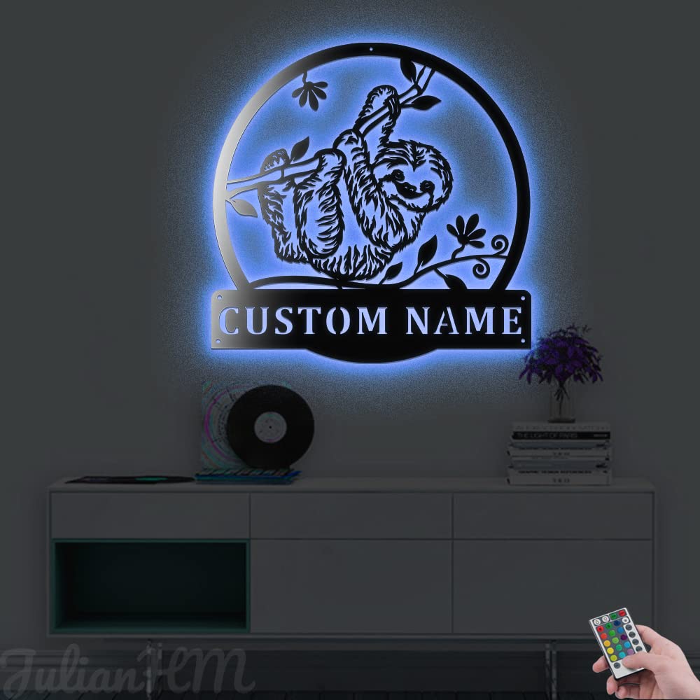 Custom Personalized Sloth LED Wall Art - 12x12 Inch Metal Name Sign with Lights for Home Decor | Unique Sloth Lover Gift for Father's Day, Bedroom, Nursery & Outdoor Spaces