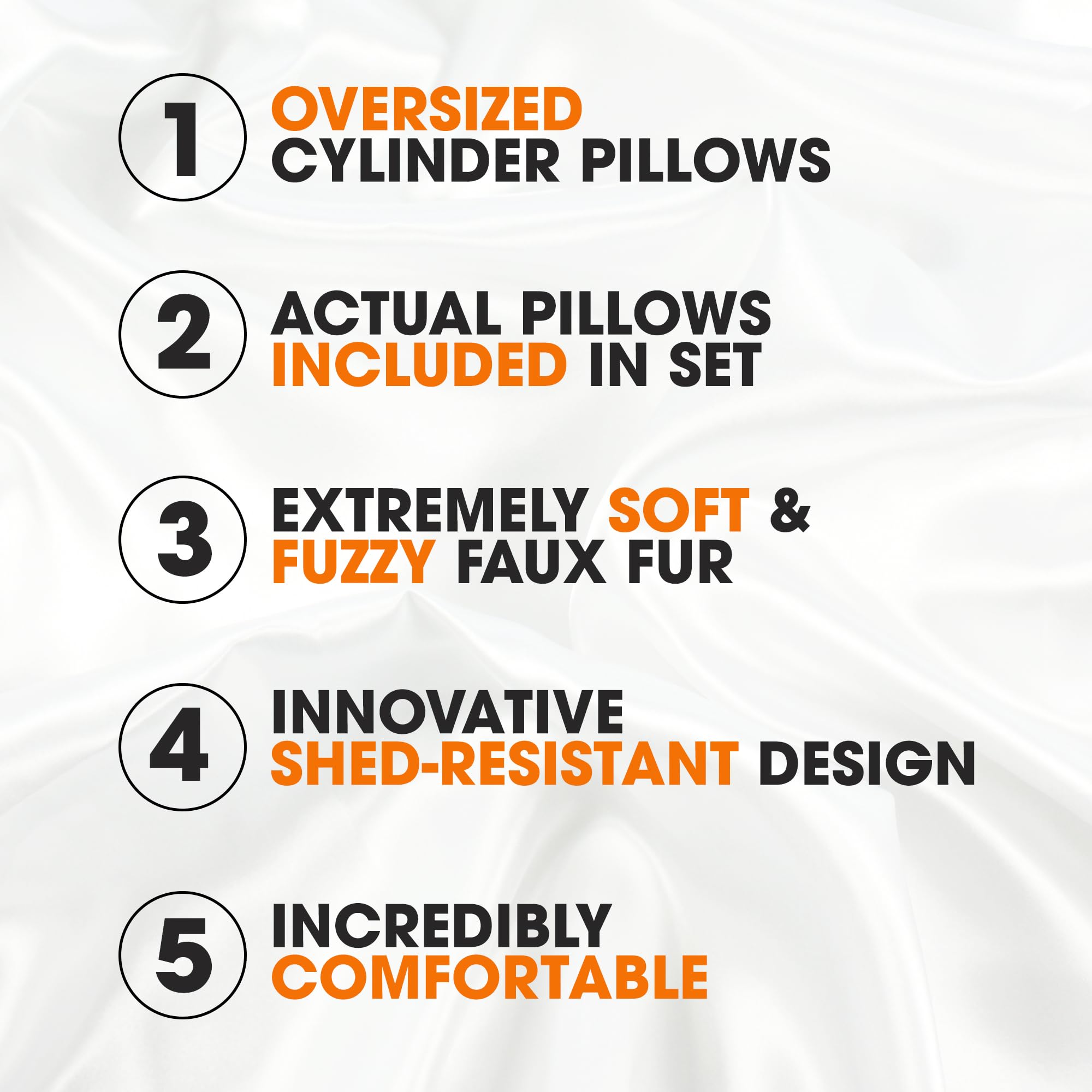 Cheer Collection Faux Fur Cylinder Pillows - 8” x 24” Decorative Bolster Pillows for Bed & Couch, Machine Washable (2pk, Choco) - Perfect for Living Room Sofa, Bedroom Decor & Home Accent