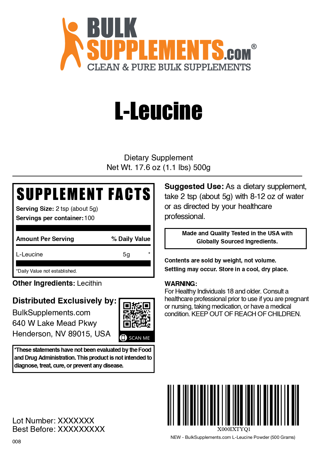 Premium L-Leucine Powder for Muscle Recovery & Growth - Pure Amino Acid Supplement for Athletes & Bodybuilders - Ideal for Post-Workout & Fitness Nutrition