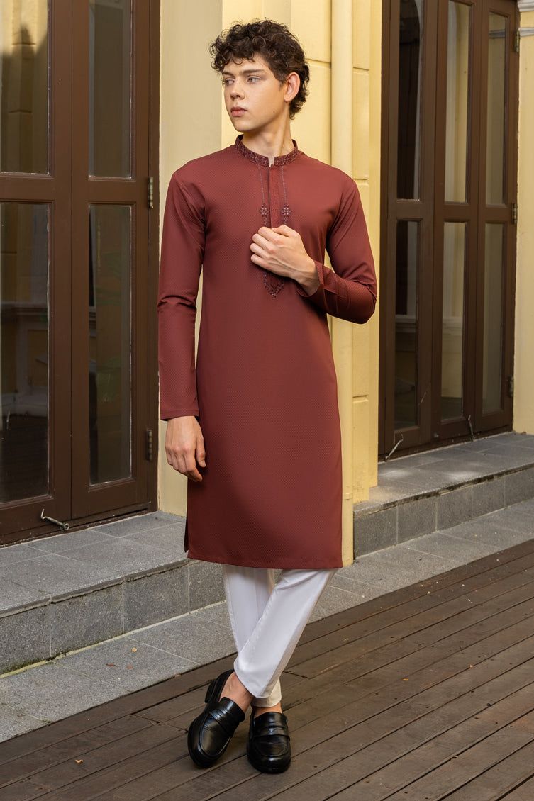 Blended Rust Boys Kurta by J. Junaid Jamshed - Traditional Pakistani Cotton Kurta for Kids - Perfect for Eid, Weddings & Family Gatherings