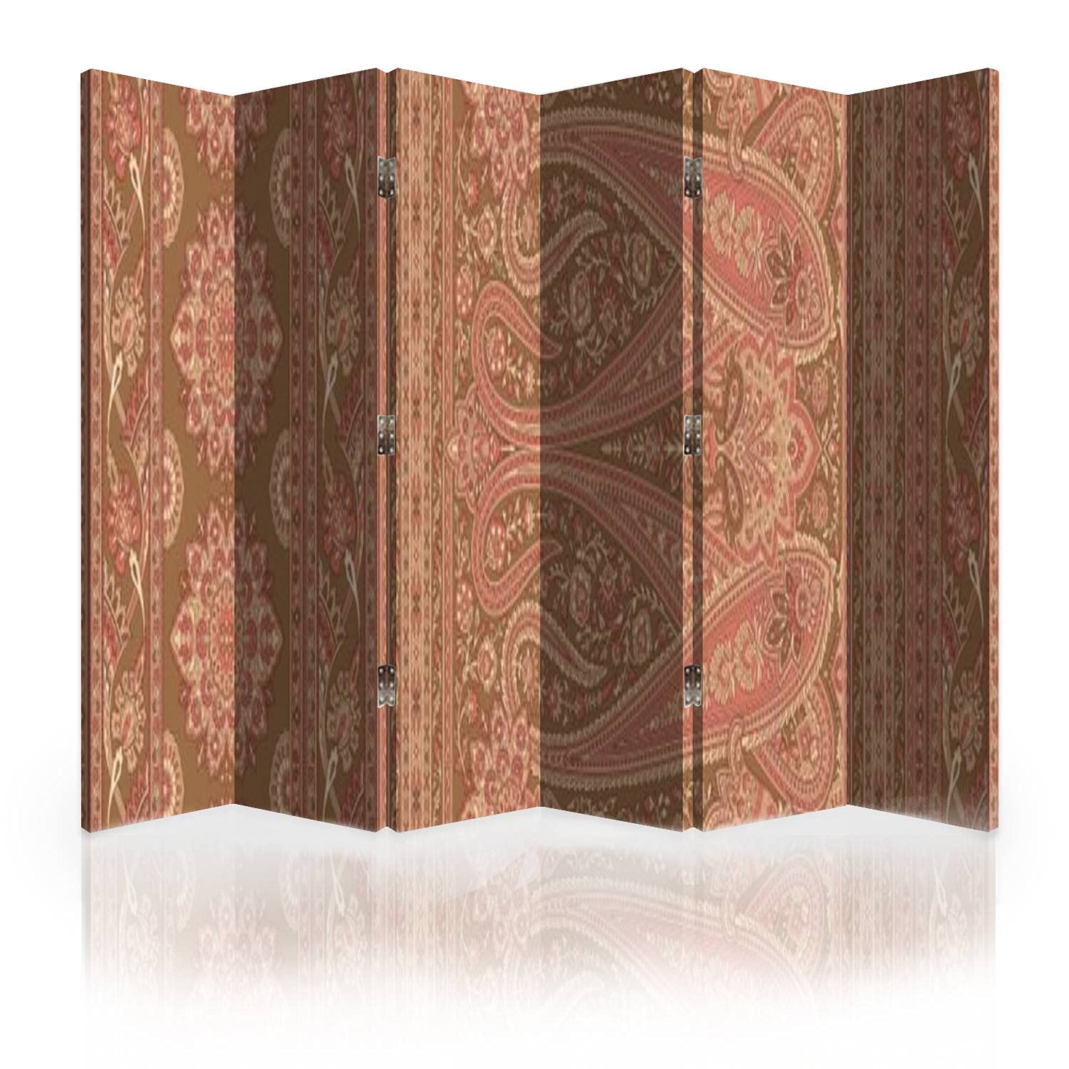 6-Panel Folding Room Divider Screen with Paisley & Indian Saree Design - Canvas Privacy Partition for Bedroom, Office & Living Space | Portable Wall Separator for Home Decor & Space Division