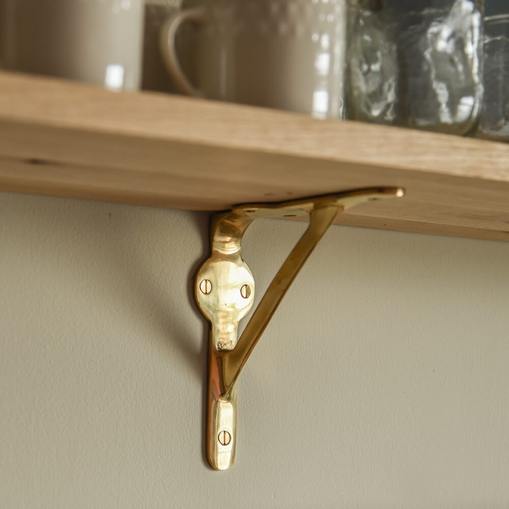 Polished Brass Workshop Bracket - Heavy Duty Metal Shelf Brackets for Floating Shelves, Wall Mounted Storage - Perfect for Garage, Kitchen, Bathroom Organization