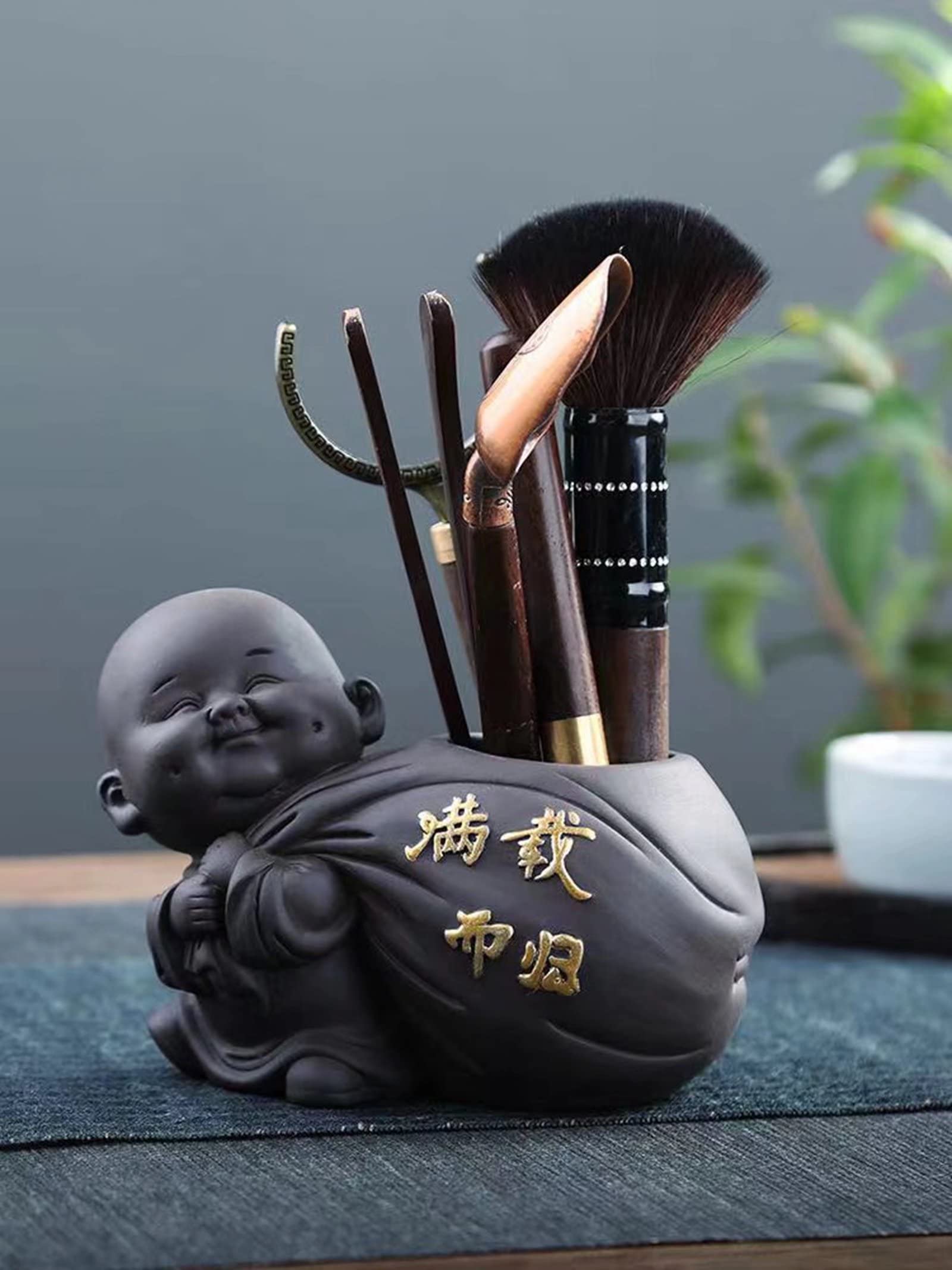 Handmade Creative Purple Clay Tea Pet - Cute Small Buddha Monk Figurine & Gourd Flower Pot Ornament for Tea Lovers | Perfect for Tea Ceremony, Zen Decor, and Unique Gift Giving