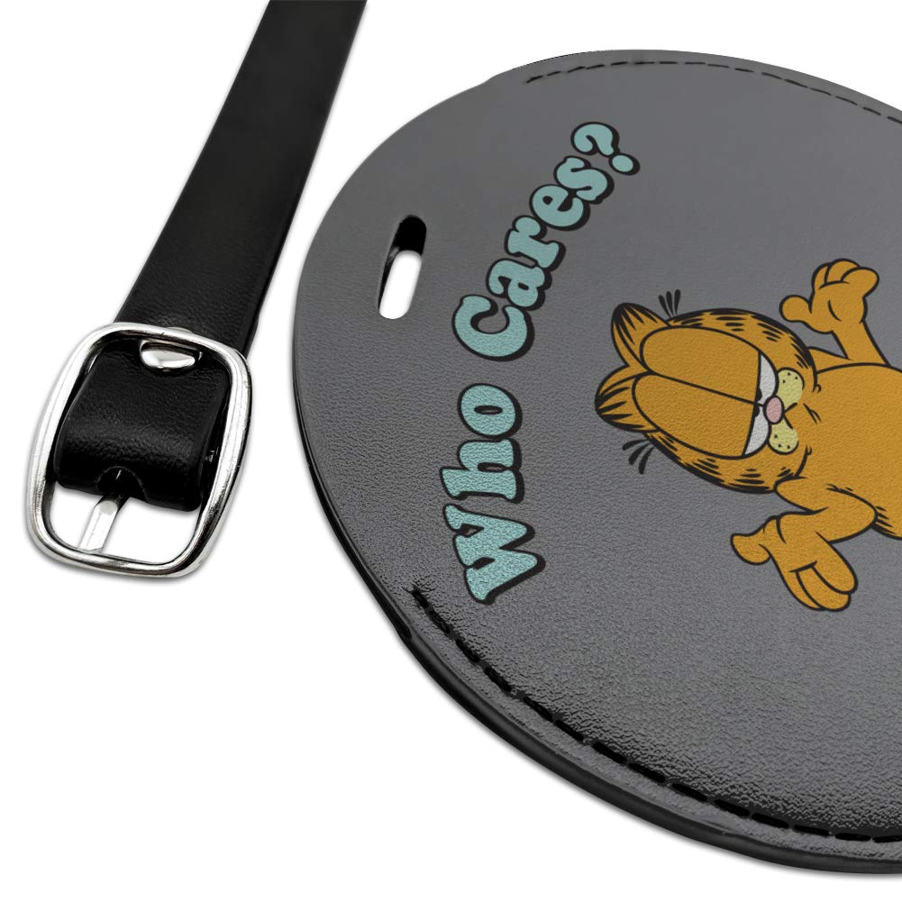 Garfield Who Cares? Round Leather Luggage Tag - Durable Suitcase ID Tag for Carry-On Bags - Perfect for Travel Identification & Suitcase Personalization
