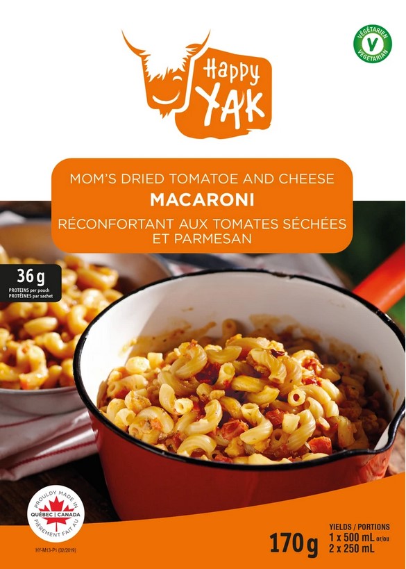Happy Yak Dried Tomato & Parmesan Cheese Macaroni Pasta - Gourmet Instant Meal for Camping, Hiking & Quick Dinners - Gluten-Free & Vegan Option