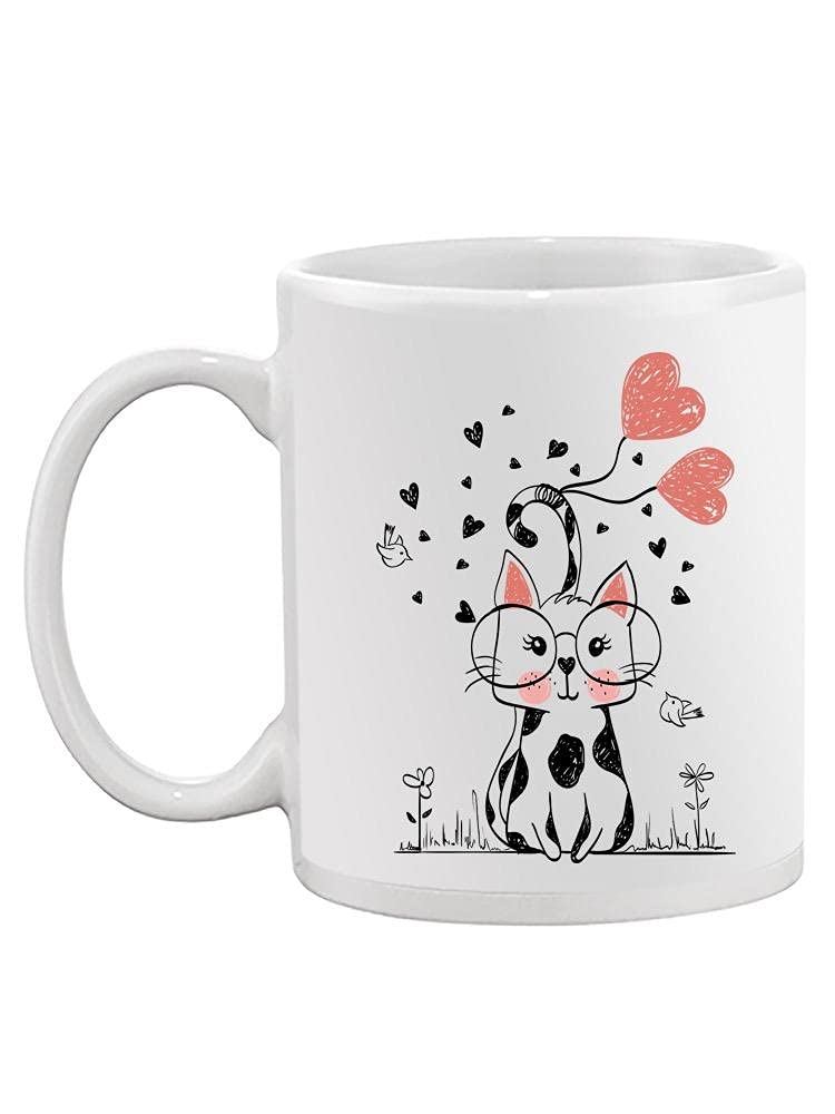 Smartprints Cat Lover Mug with Heart Balloons Design - Cute Ceramic Coffee Cup for Tea & Hot Drinks - Perfect Gift for Cat Owners, Valentine's Day & Birthday Presents - Ideal for Home, Office & Coffee Shops