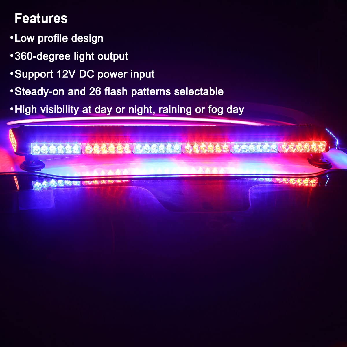 WOWTOU 80 LED Red Blue Emergency Strobe Light Bar - Magnetic Roof Top Safety Flashing Beacon for Police & Law Enforcement Vehicles - Durable Warning Lights for Roadside Emergencies, Construction Zones & Traffic Control
