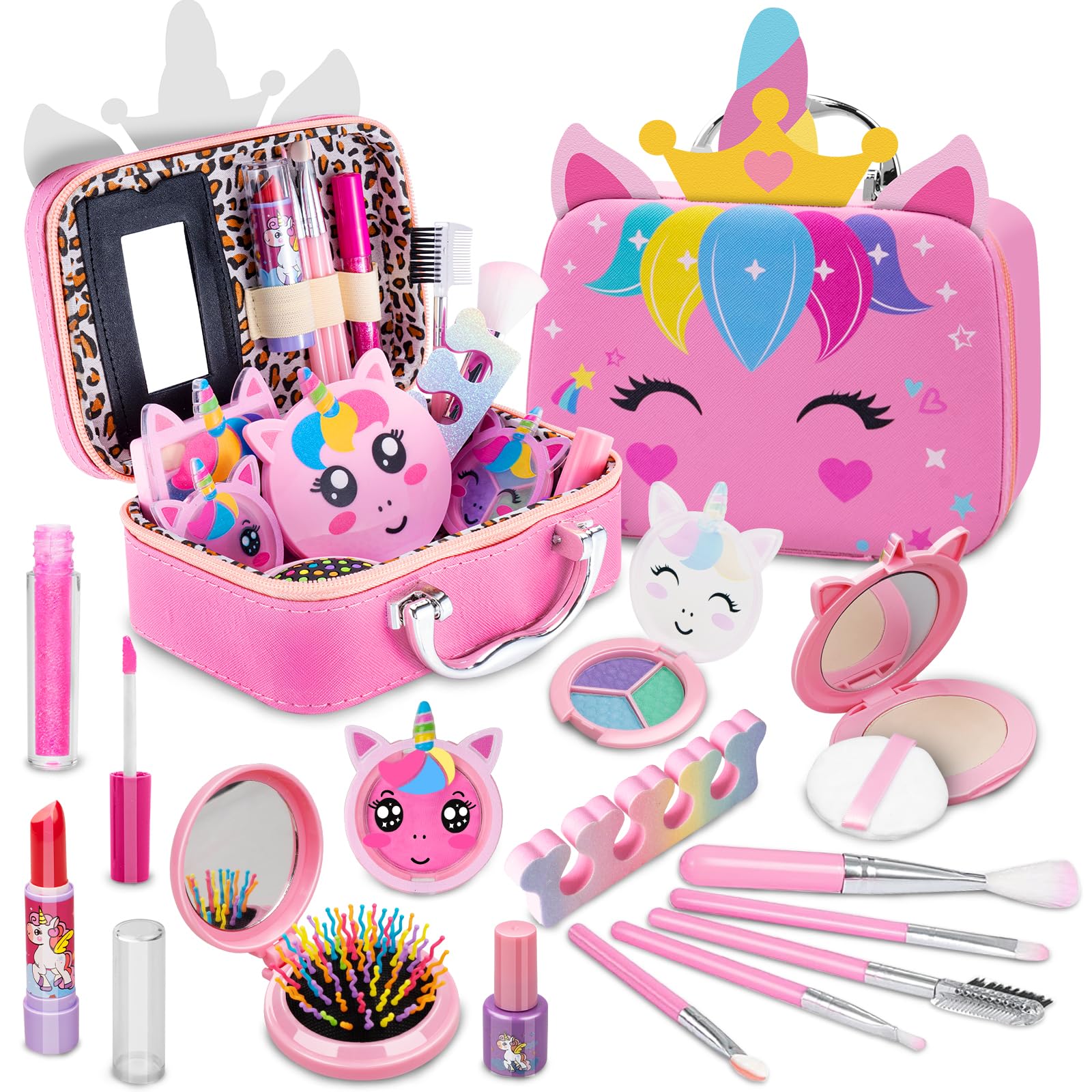 **Washable Kids Makeup Kit for Girls Ages 3-12 - Princess & Unicorn Themed Play Cosmetic Set with Travel Bag - Perfect for Birthday, Christmas & Pretend Play Gifts**    *(Use Cases: Birthday parties, dress-up play, pretend play, holiday gifts, princess-themed events, unicorn lovers, creative playtime)*