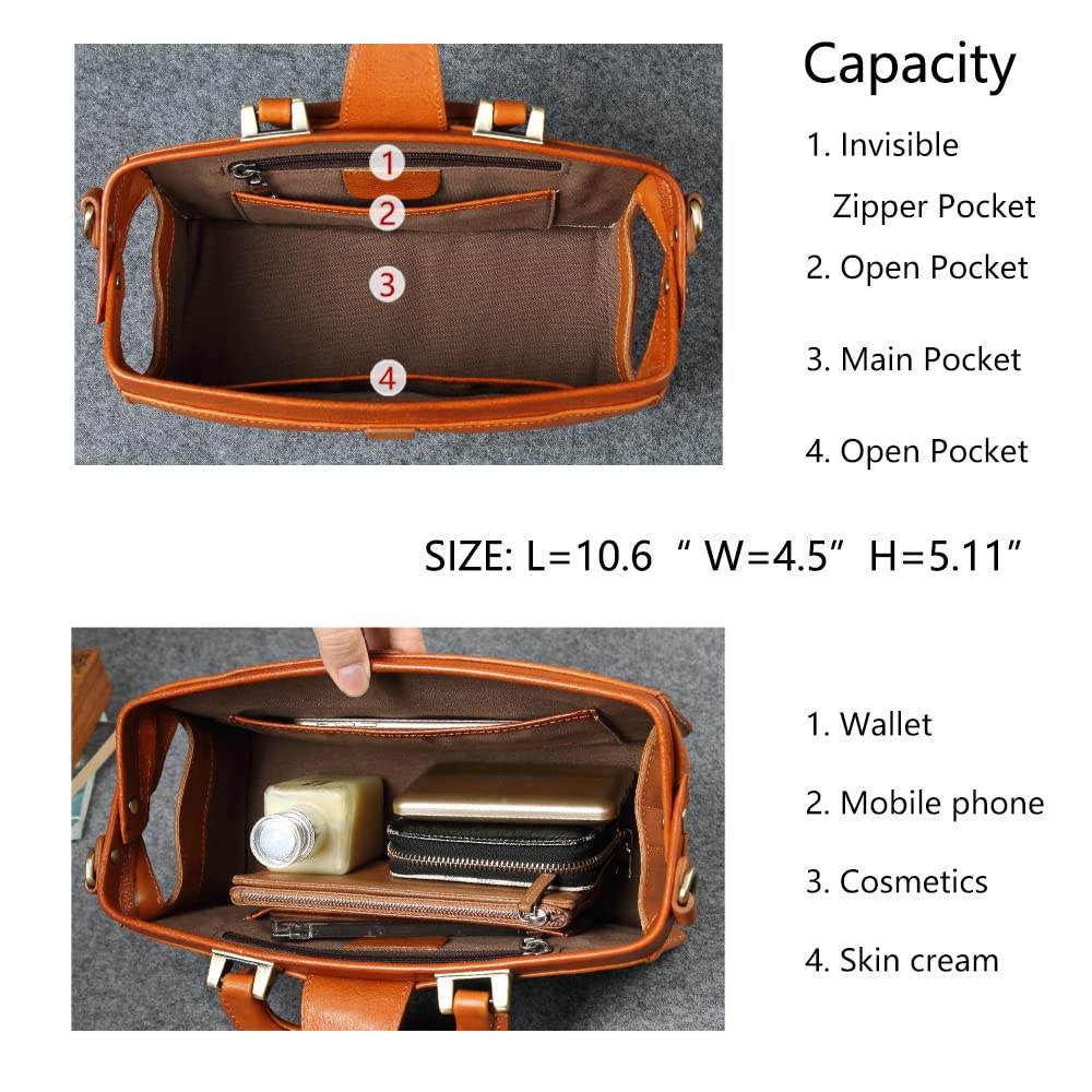 Genuine Leather Handbag for Women - Premium Cowhide Doctor Bag with Shoulder Strap & Buckle Closure - Stylish Brown Shoulder Bag for Work, Travel & Everyday Use