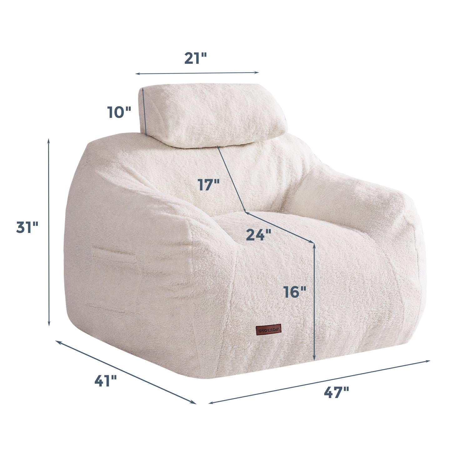MAXYOYO Giant Bean Bag Chair with Pillow - Extra Large Fuzzy Comfy Bean Bag for Adults & Kids, Beige - Perfect for Living Room, Bedroom, Game Room & Dorm Relaxation