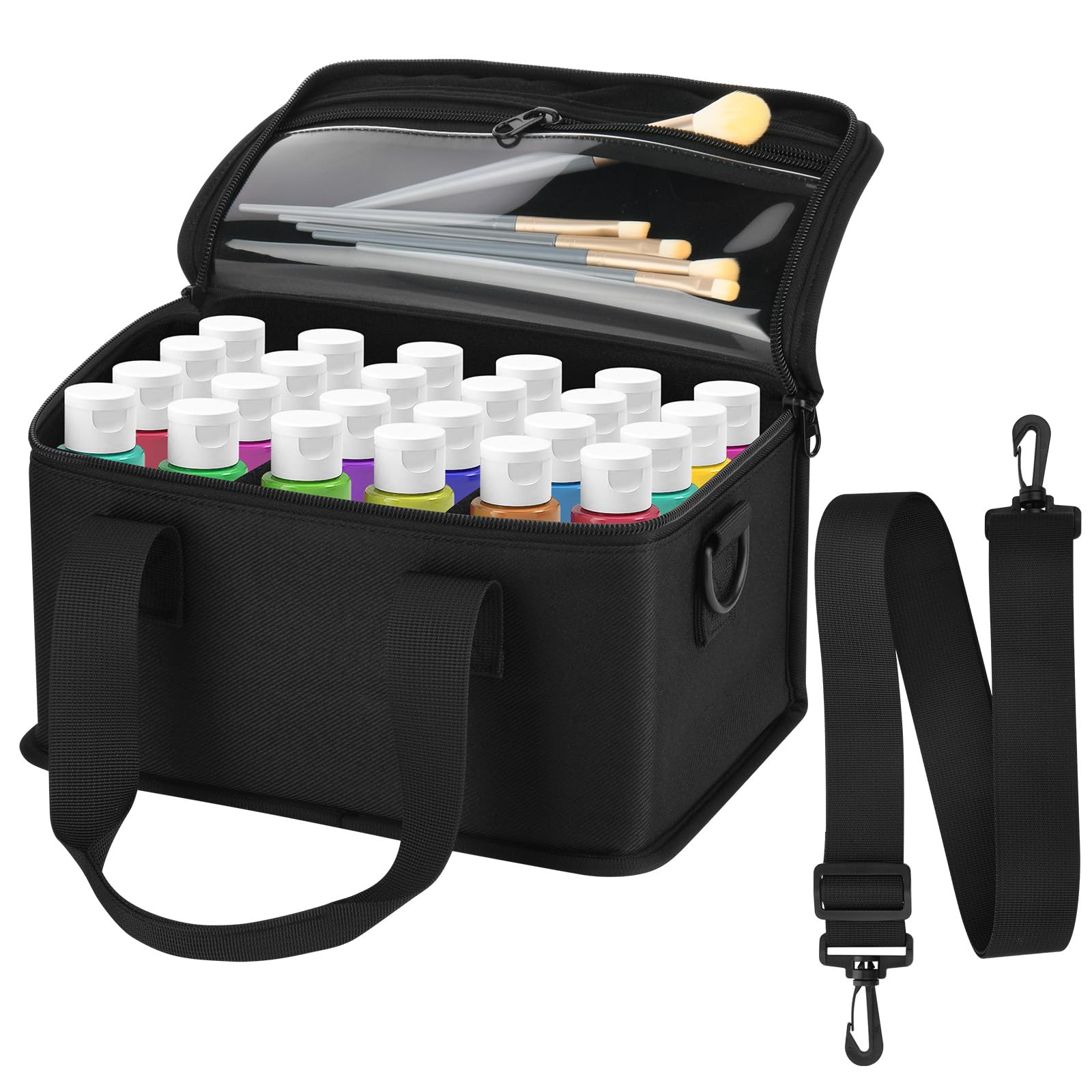 Acrylic Paint Organizer Bag with Handle & Shoulder Strap - Portable Craft Paint Storage Case for Apple Barrel & Other Brands - Perfect for Artists, DIY Projects & Travel Painting Supplies