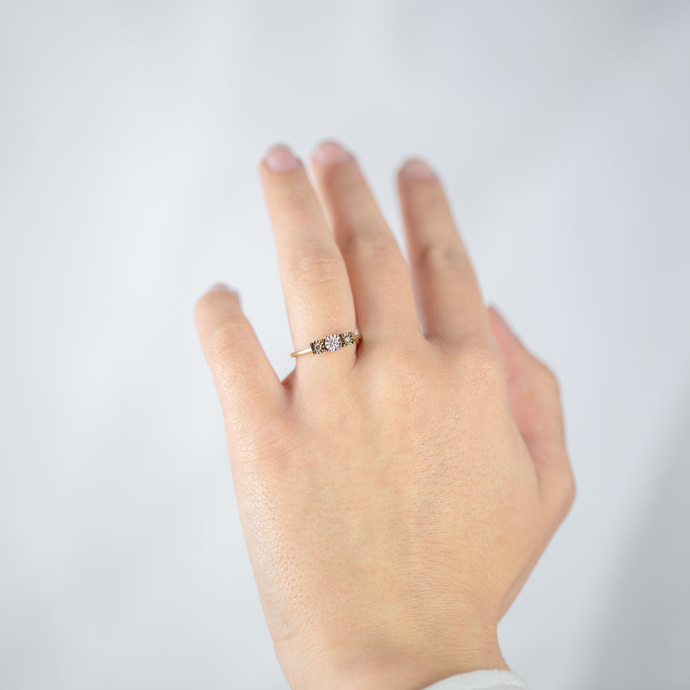 9ct Yellow Gold Australian Champagne Diamond Ring with 2 Brilliant White Diamonds - Elegant Wedding, Engagement & Anniversary Jewelry Gift for Her