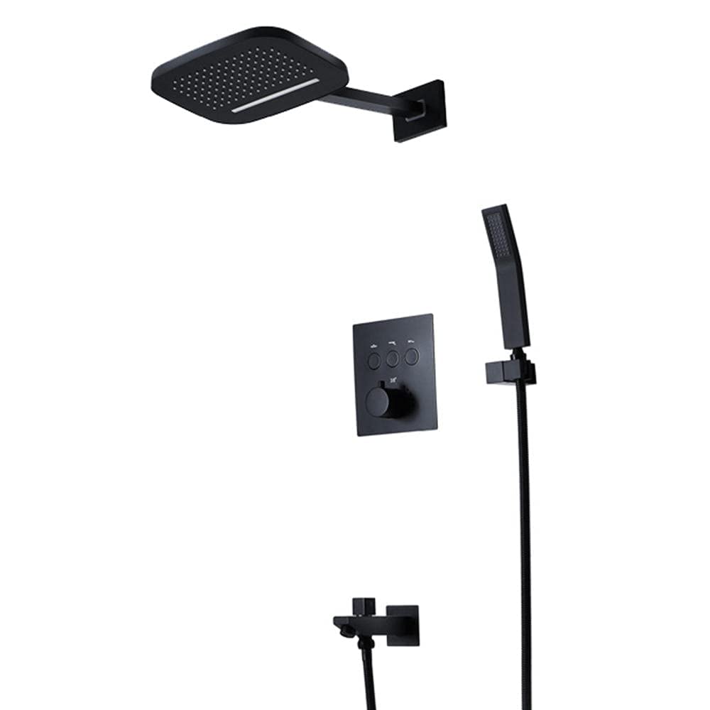 GELISURE Black Thermostatic Concealed Shower System with Waterfall and Flower Sprinkle Head - Perfect for Modern Bathrooms and Spa-Like Showers