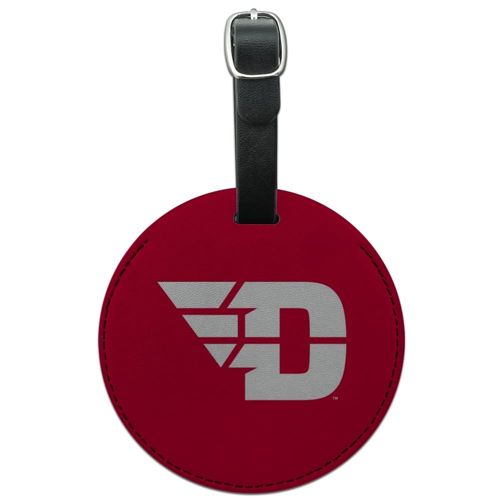 University of Dayton Flyers Logo Round Leather Luggage Tag - Personalized Carry-On ID Tag for Travel, Suitcase & Backpack Identification - Perfect for Alumni, Students & Fans