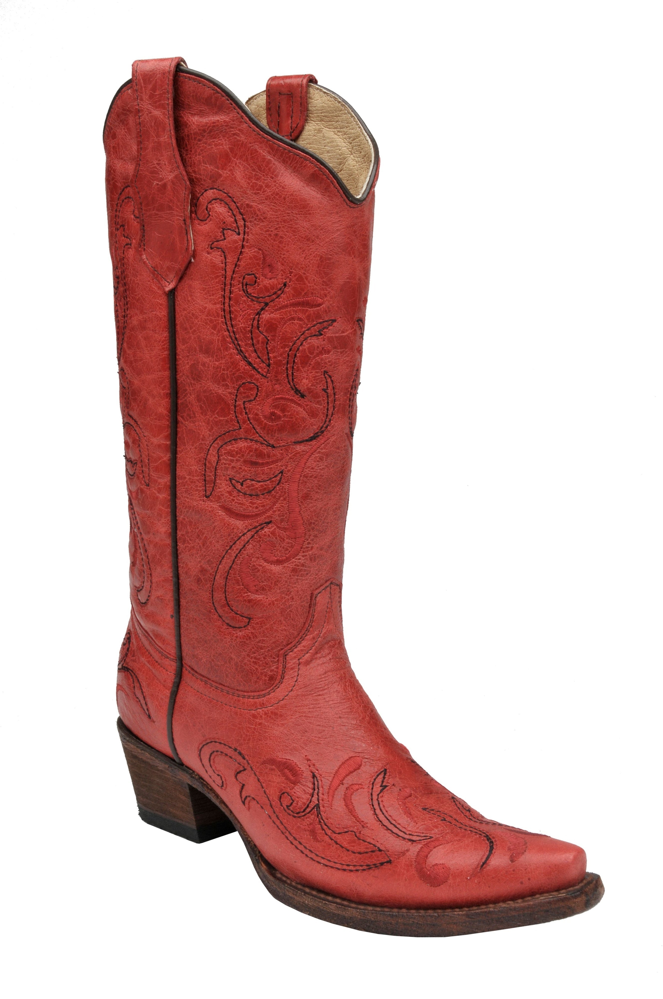 L5129 Women's Red Western Cowgirl Leather Boots - Stylish & Comfortable for Rodeo, Country Dancing & Everyday Wear