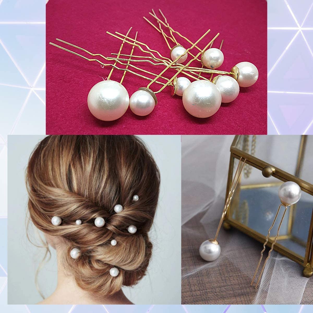VSAKSH White Pearl Bridal Hair Pins & Bun Sticks - 6 Pack Wedding Hair Accessories for Women & Girls | Perfect for Bridal Updos, Prom, and Formal Occasions