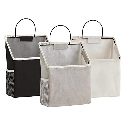 3-Pack Wall Mounted Storage Organizer Bags with Large Pockets - Fabric Hanging Storage Baskets for Home, Kitchen, Closet & Bathroom Organization - Perfect for Towels, Toys, Cosmetics & Small Items