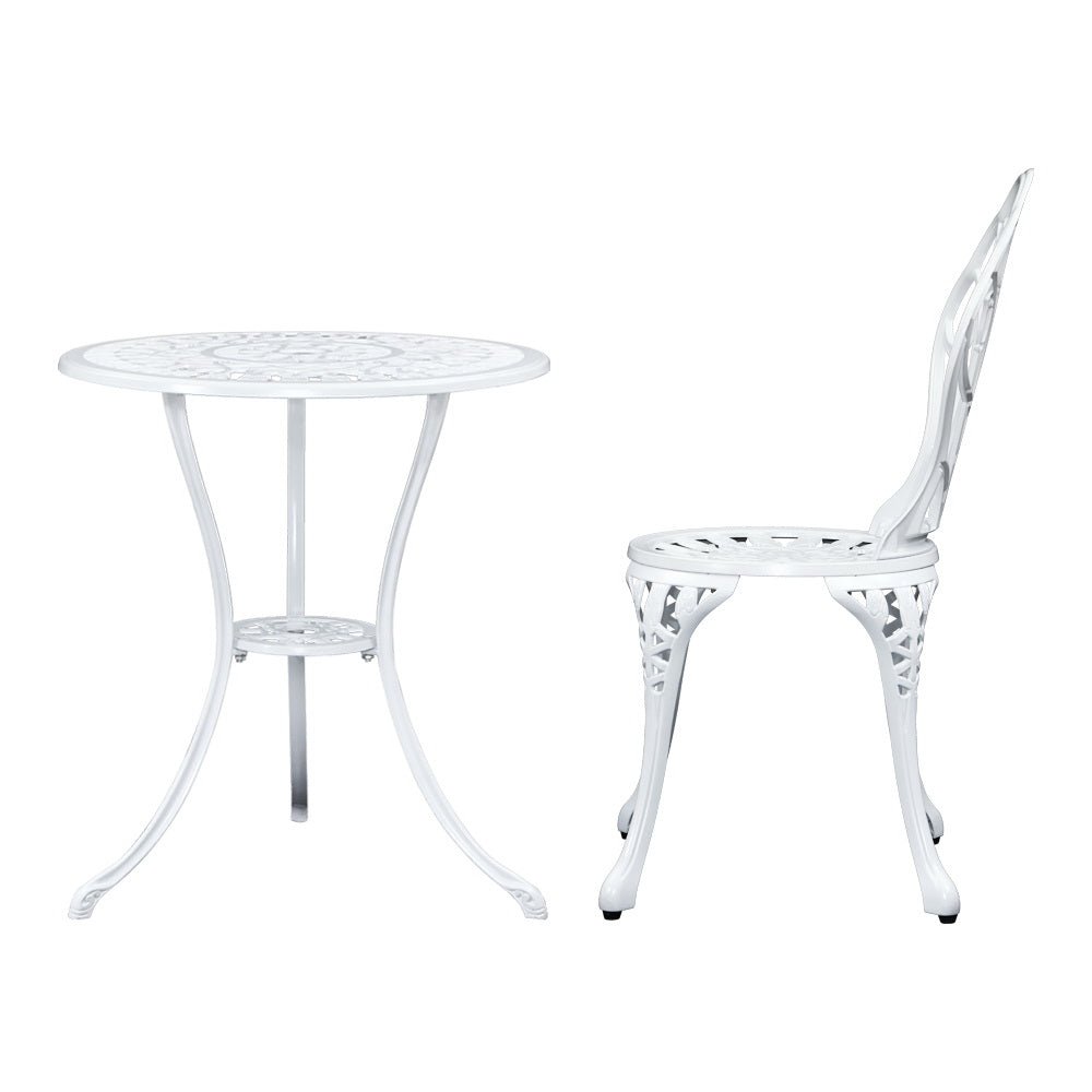 3-Piece Outdoor Bistro Set - White Tulip Cast Aluminum Patio Table and Chairs for Garden, Balcony & Backyard Dining | Weather-Resistant Patio Furniture