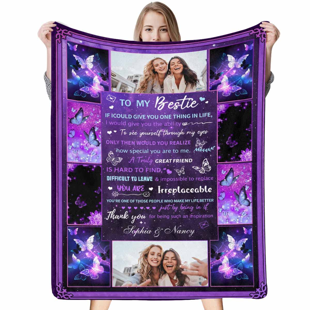 Custom Best Friend Fleece Throw Blanket - Personalized Birthday Gift for Women, Long Distance Friendship Blanket with Galaxy Space Design - 60x80 Inch Soft Cozy Blanket for BFF Sister | Perfect for Gifts, Movie Nights & Home Decor
