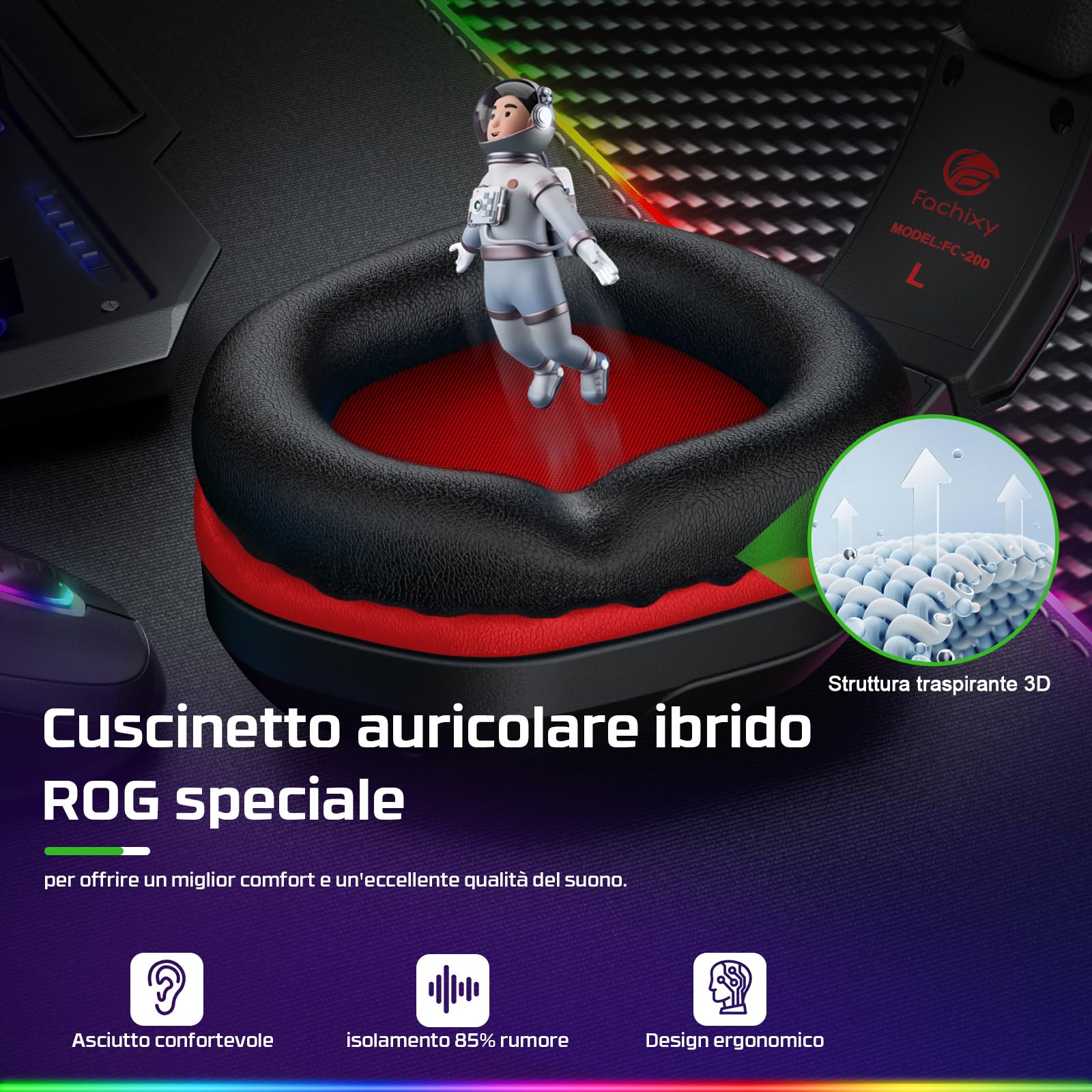 Fachixy FC200 RGB Gaming Headset for PS4, PS5, PC, Xbox & Nintendo Switch - Wired Stereo Headphones with Noise Cancelling Mic, Red - Perfect for Competitive Gaming & Online Chat