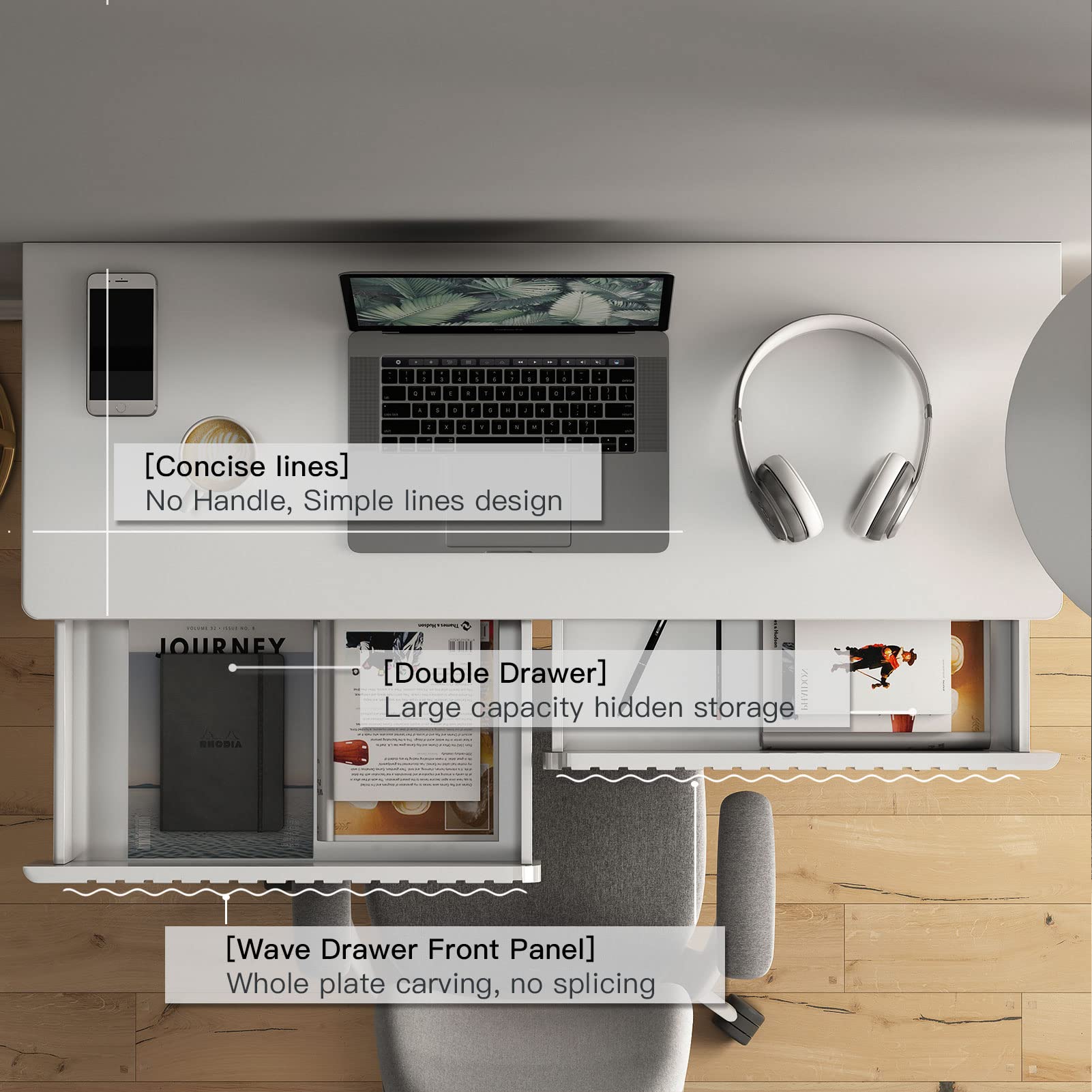 Modern Gold Legs Writing Desk with 2 Drawers - 43.3x15.75 Inch Home Office Desk for Computer Work, Makeup Vanity, Study or Entryway Sofa Table - Perfect for Small Spaces & Contemporary Decor