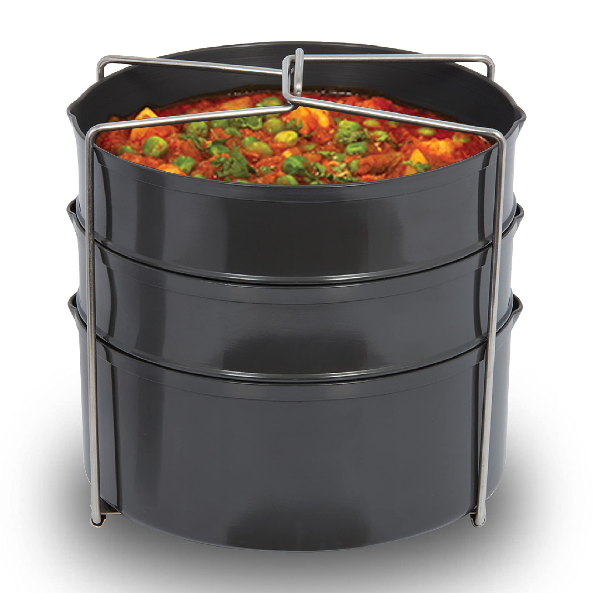 Hawkins Hard Anodized 3-Piece Cookware Set - Nonstick Two-Dish Separator with Lids - Durable Aluminum Pots for Cooking, Serving & Storage - Perfect for Kitchens, Camping & Meal Prep
