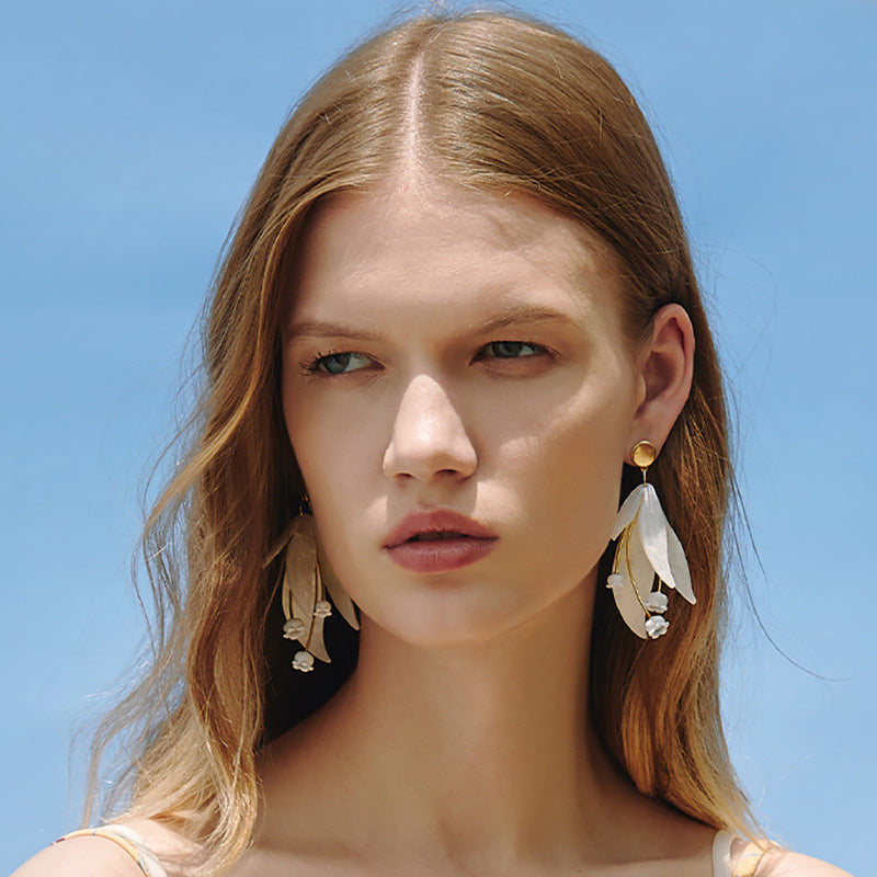 Elegant Flower Petal Drop Earrings for Women | Sterling Silver Dangle Earrings | HE6934 | Perfect for Weddings, Parties & Date Nights