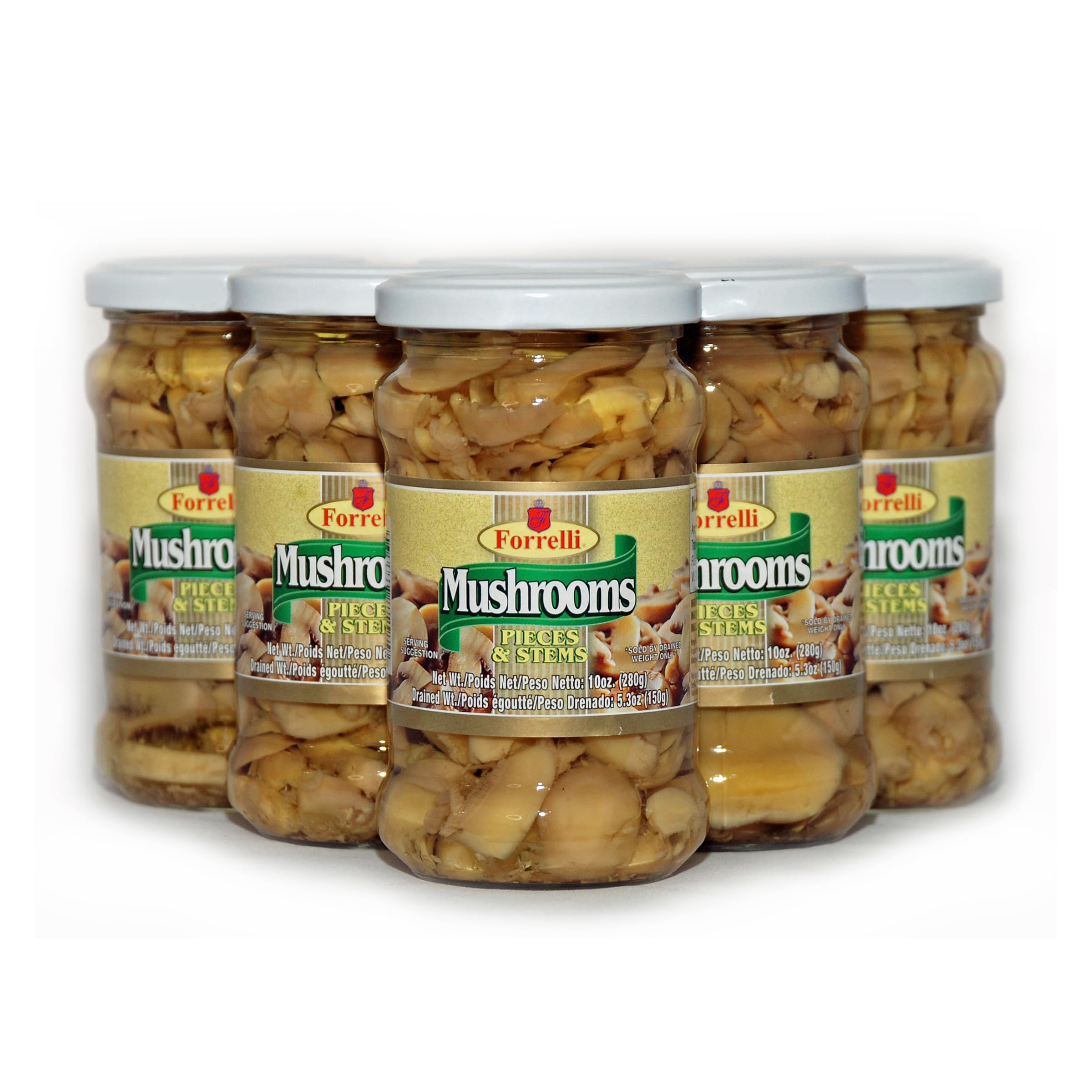 Forrelli Sliced Mushrooms Pieces and Stems - 6 Pack (10 Oz Each) | Premium Glass Jar Pack | Includes Free Recipe Card | Perfect for Pizza, Pasta, Salads & Cooking