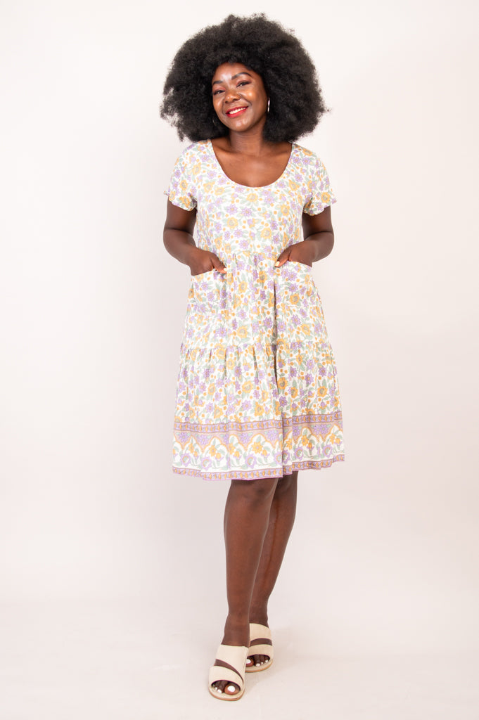 Kaya Short Sleeve Summer Dress in Cream - Perfect for Beach Vacations, Casual Outings, and Summer Parties