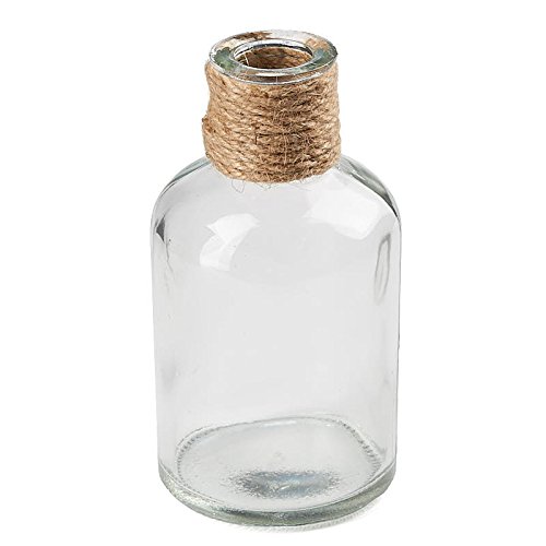 Handmade Clear Glass Apothecary Bottles with Jute Wrapped Neck - Set of 4 Small Decorative Jars for DIY Crafts, Wedding Centerpieces, Bathroom Storage & Home Decor