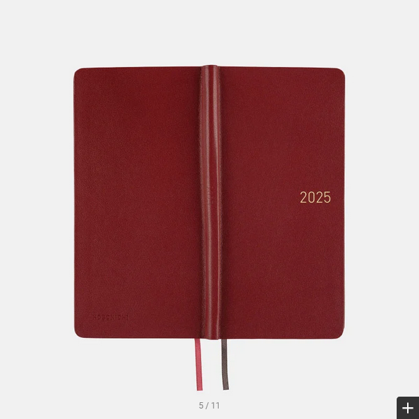 Hobonichi Techo 2025 Leather Planner - Pomegranate Weeks Hardcover, Weekly Horizontal Layout (January Start, Monday Start) | English Edition | Perfect for Journaling, Productivity & Time Management