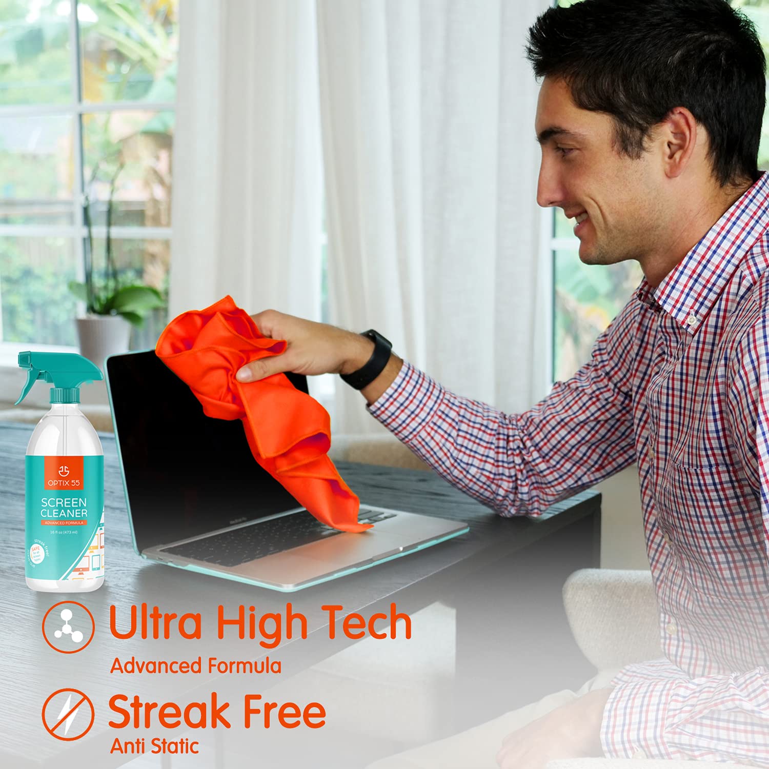16oz Screen Cleaner Spray Kit with 2 Microfiber Cloths (15x15) - Safe for TV, Monitor, Laptop, Tablet & Phone Screens - LCD/LED Electronic Device Cleaning Solution for Home & Office Use