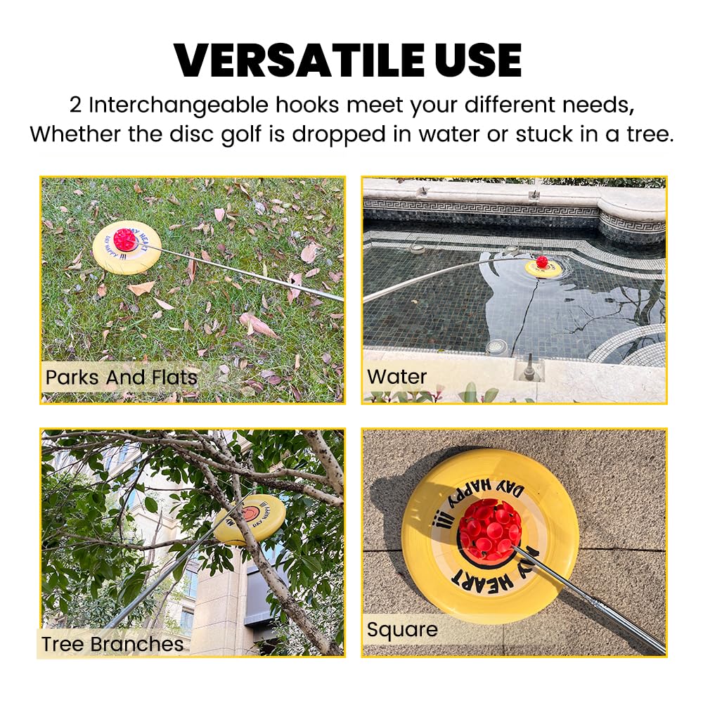 10Ft Extendable Disc Golf Retriever Pole with Hook & Suction Cup - Waterproof Disc Golf Accessory for Retrieving Discs in Lakes, Trees & Bushes - Includes Drawstring Bag - Perfect for Outdoor Disc Golf Tournaments & Practice Sessions