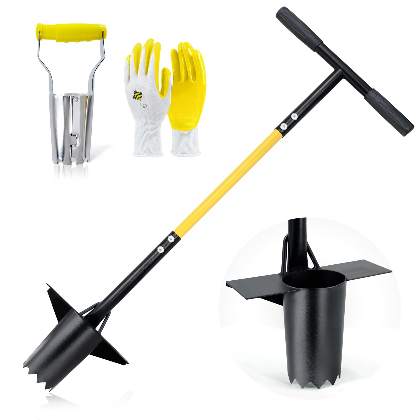 Jardineer 3PCS Bulb Planter Tools Set - Long Handle Flower Bulb Planting Tool & Small Transplanting Tool for Tulips, Daffodils, Lilies | Perfect for Spring Gardening, Landscaping & Backyard Planting