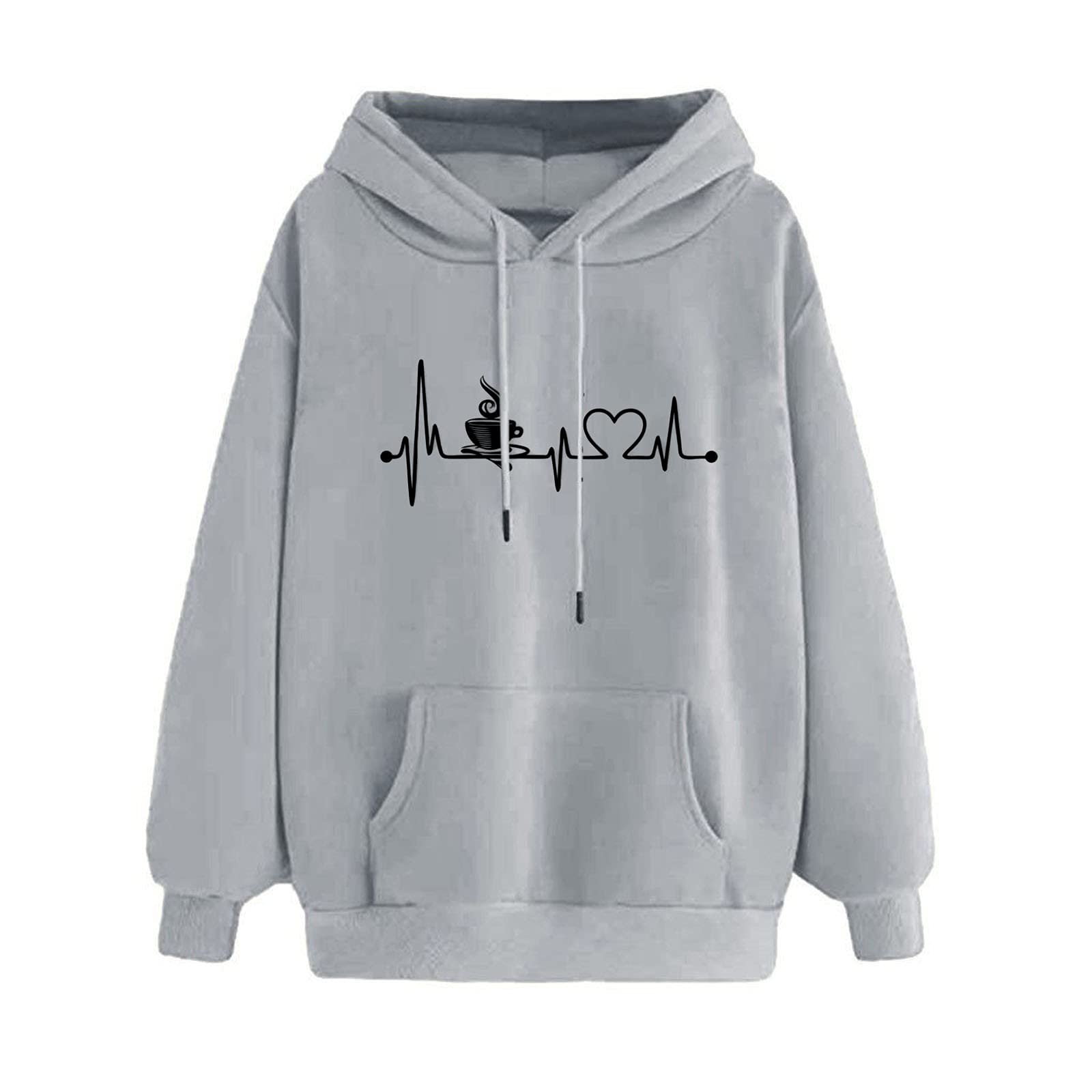 ZDFER Women's Casual Long Sleeve Hoodie Sweatshirt with Heartbeat Print & Pocket - Cozy Pullover Top for Fall, Winter Layering & Outdoor Activities