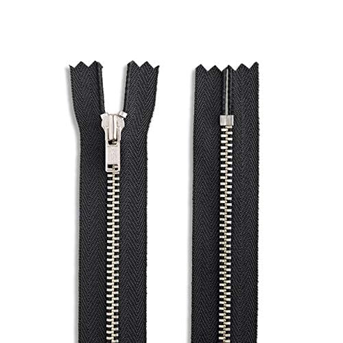 14 Inch Heavy Duty Black Metal Zipper with Nickel Teeth - Non-Separating for Sewing, Garments, Bags, Jackets & Coats | Perfect for DIY Fashion Projects and Durable Clothing Repairs