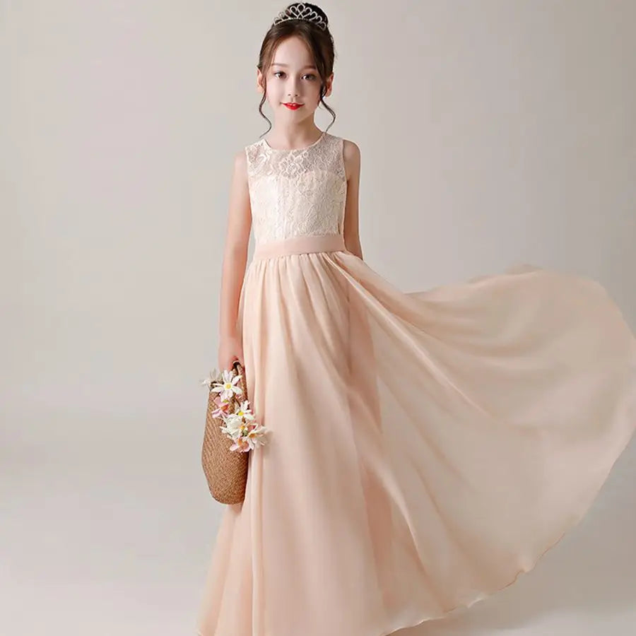 Elegant Chiffon Lace Girls Dress for Birthday Party, Pageant, Junior Bridesmaid - Perfect for Special Occasions & Formal Events
