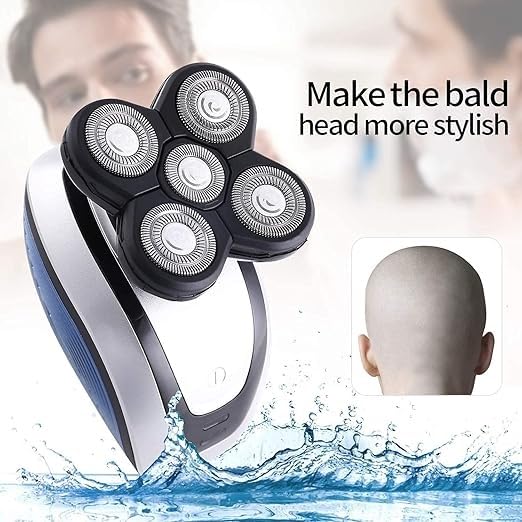 5-in-1 Electric Shaver for Men - Waterproof Rotary Razor & Beard Trimmer Kit with Fast USB Charging | Perfect for Bald Head Shaving, Facial Hair Grooming & Travel Use