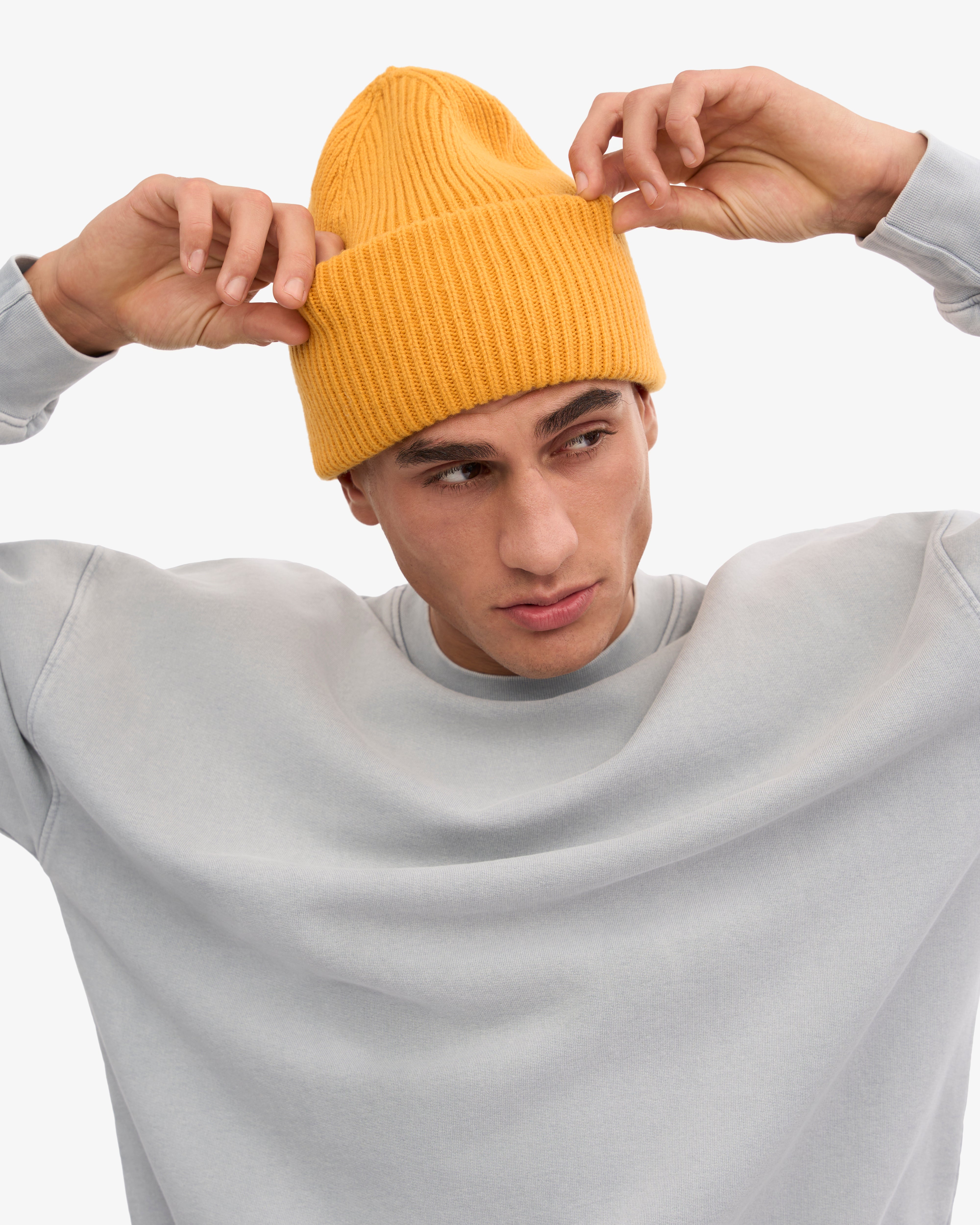 Premium Merino Wool Beanie - Soft & Warm Winter Hat for Men & Women - Burned Yellow - Perfect for Skiing, Hiking & Outdoor Activities