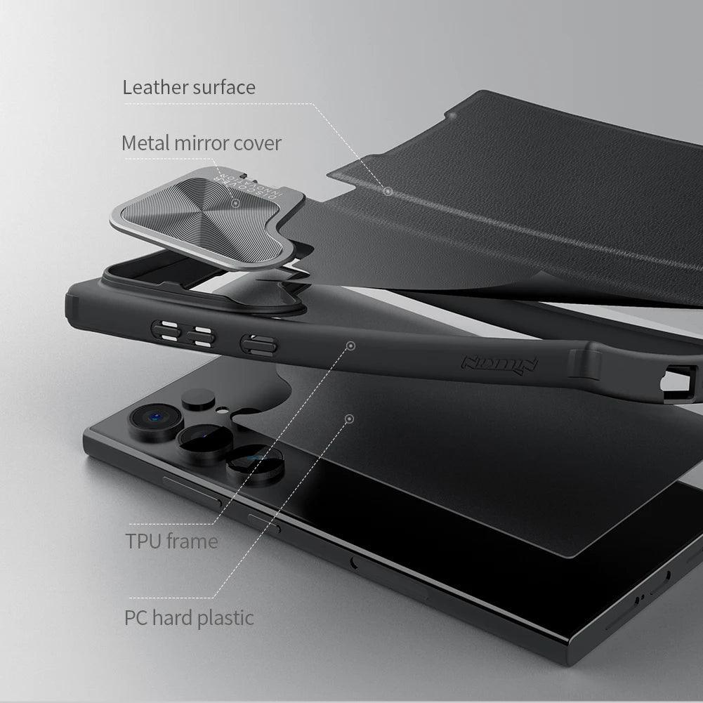 NILLKIN Vegan Leather Flip Cover with Card Slot for Samsung Galaxy S24 - Slim Protective Case for Everyday Use & Travel