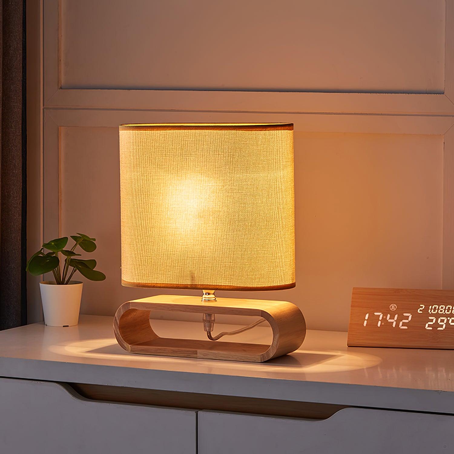 Stylish Modern Wooden Table Lamp - Warm White LED Light for Bedroom, Living Room & Office Decor - Handcrafted Natural Wood Accent Lighting for Home & Workspace