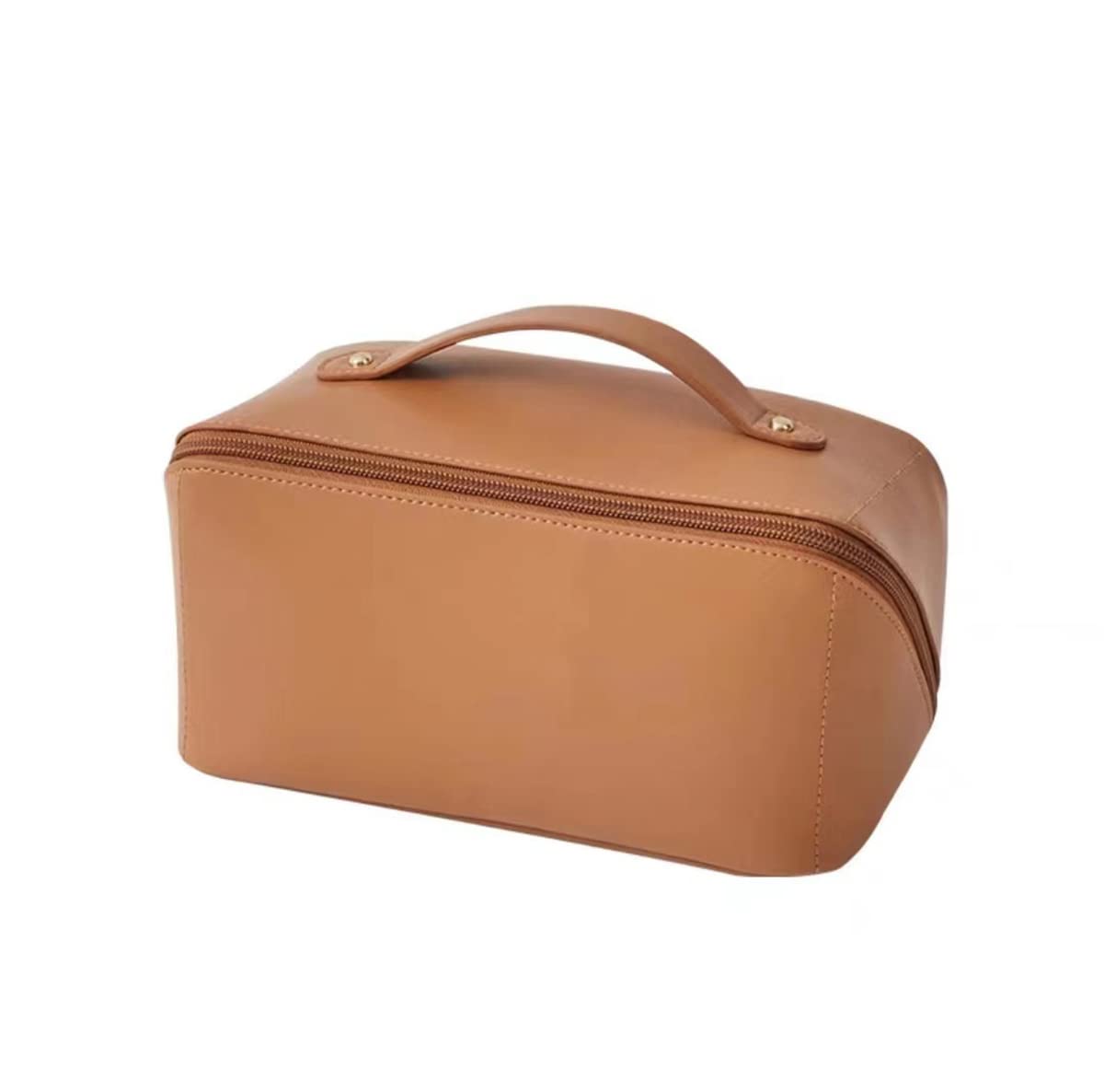 2024 Large Capacity Waterproof PU Leather Cosmetic Bag - Travel Makeup Organizer with Handle & Dividers, Toiletry Pouch for Skincare, Cosmetics & Essentials (Brown) | Perfect for Vacation, Gym & Daily Use