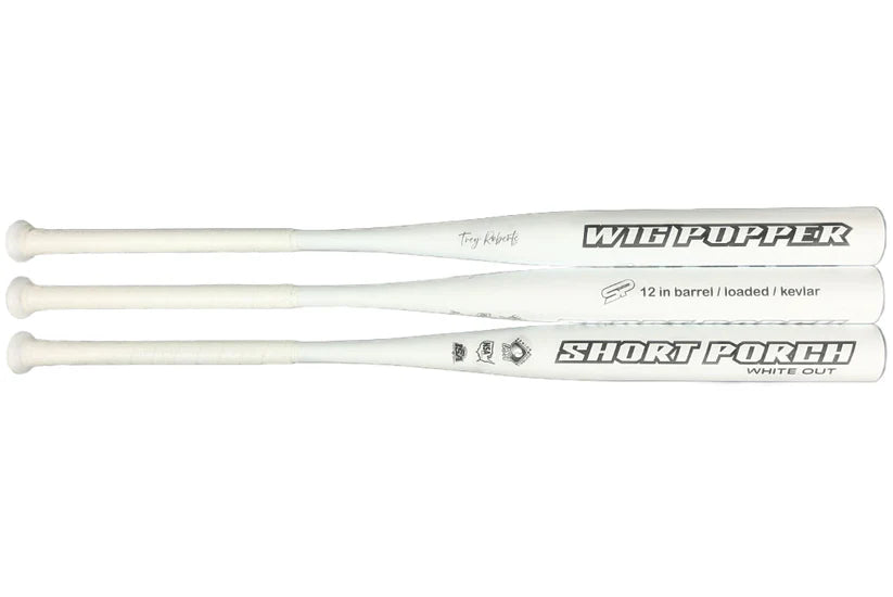 2025 Short Porch Wig Popper Whiteout End Loaded 1-Piece Kevlar Spin Tech Senior Slowpitch Softball Bat | SSUSA Approved | Perfect for Power Hitters & League Play