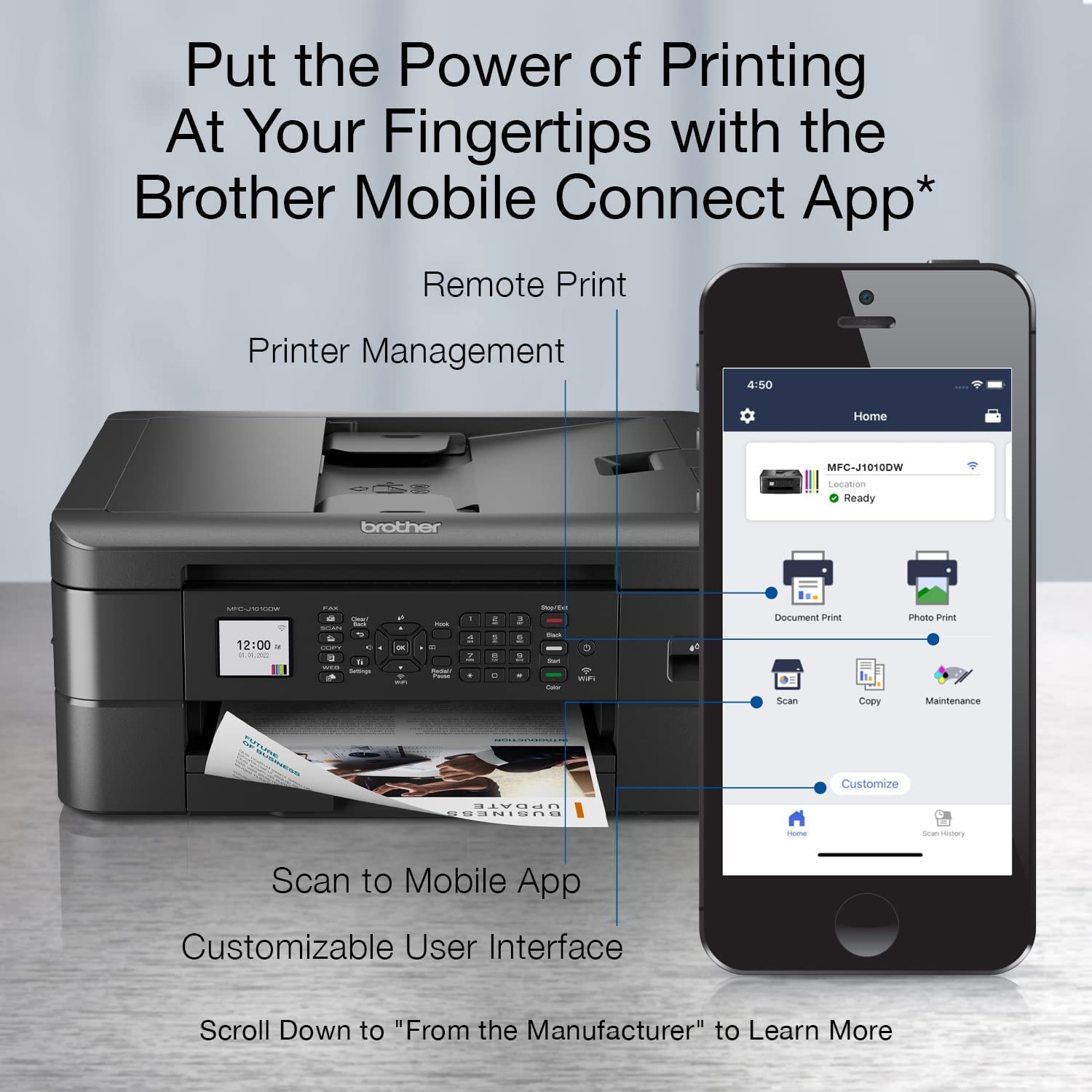 Brother MFC-J10 Wireless Color Inkjet All-in-One Printer - Print, Copy, Scan & Fax | 9.5ppm Speed | 150-Sheet Capacity | 1.8