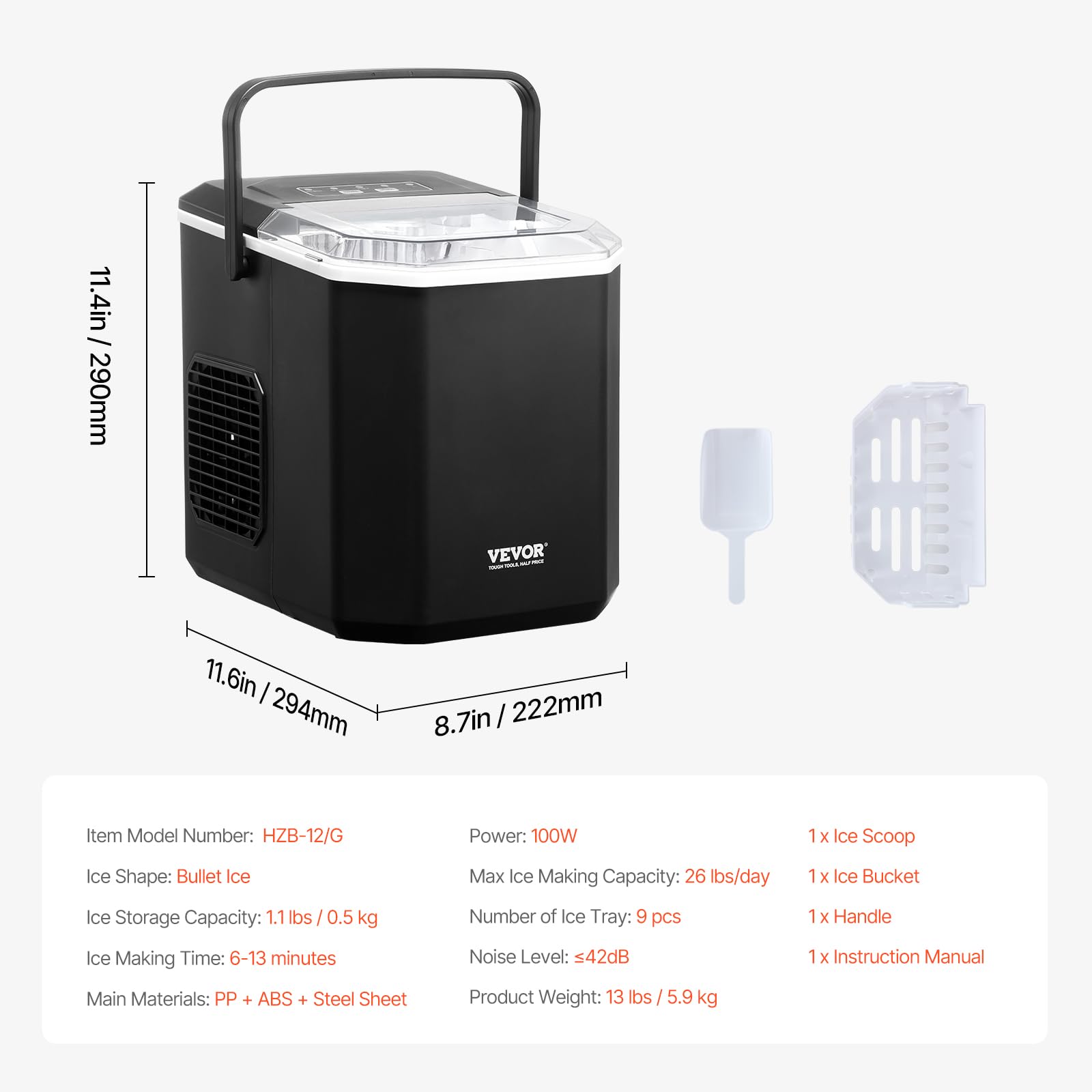 VEVOR Countertop Ice Maker Machine - 9 Cubes in 6 Minutes, 26lbs Daily, Self-Cleaning Portable Ice Machine with Scoop & Basket for Home, Kitchen, Office, Bar - Perfect for Cocktails, Beverages & Party Drinks