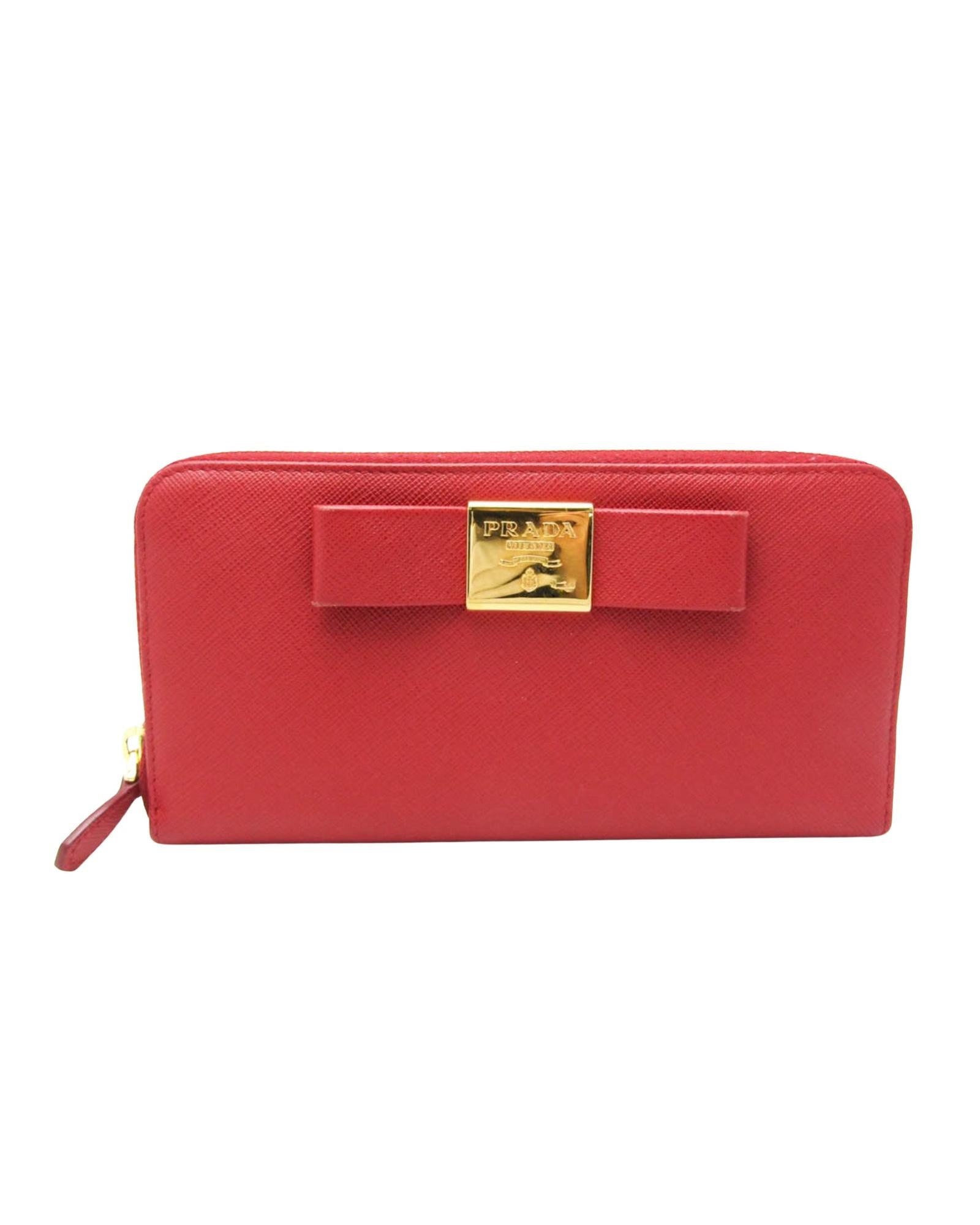 Red Leather Bow Zip Wallet for Women - Stylish and Secure Card Holder for Everyday Use, Travel & Gift Giving