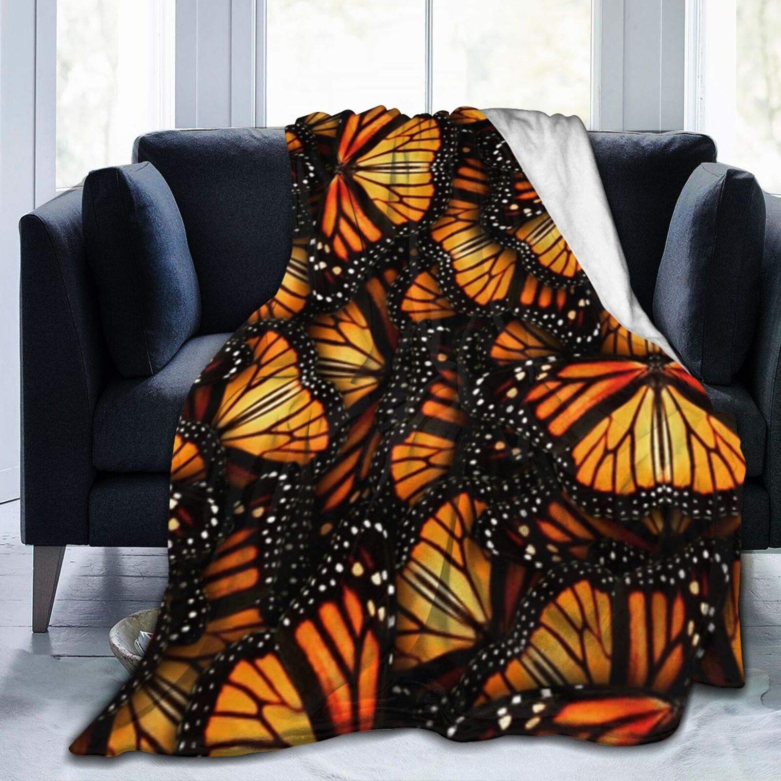 LIVE & LOVE Ultra Soft Microfleece Blanket - Orange Monarch Butterflies Print, Lightweight & Cozy Throw for Bed, Couch, Living Room - All Season Warm Fuzzy Microfiber Blanket | Perfect for Snuggling, Netflix Nights & Home Decor