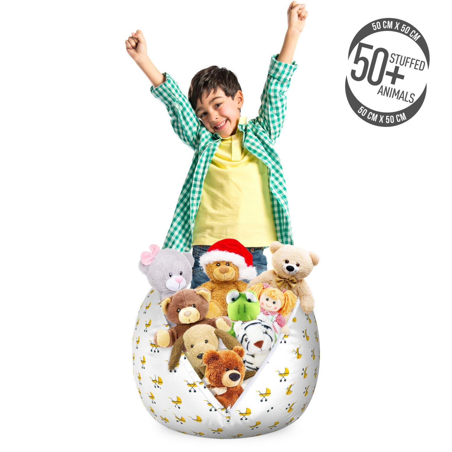 Ambesonne Grey Yellow Toy Storage Bag Chair - Washable Stuffed Animal Organizer for Kids Room