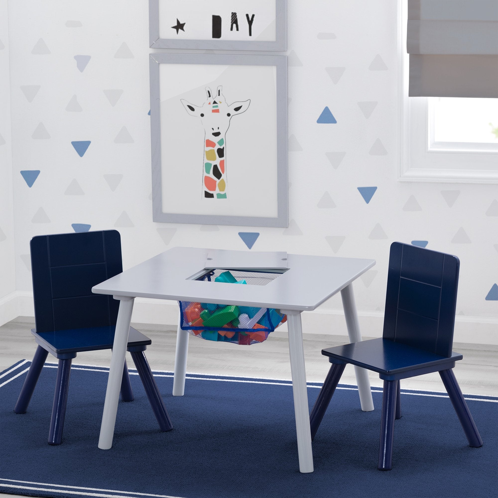 Kids Table and Chair Set with Storage - 2 Chairs Included - Wooden Study Desk for Children's Playroom, Homeschooling & Arts & Crafts Activities