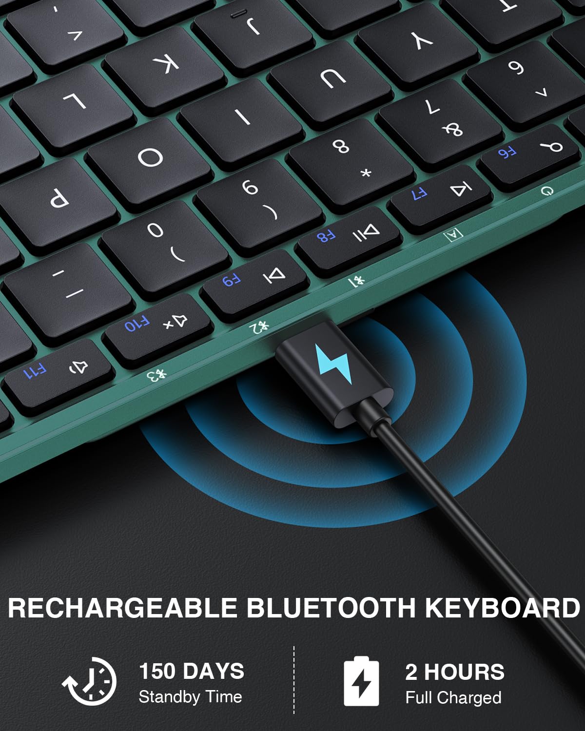ProtoArc XK01 Foldable Bluetooth Keyboard - Full-Size Wireless Portable Keyboard with Number Pad for Windows, iOS, Android Devices | Travel, Office & Home Use for Tablet, Smartphone, Laptop & PC (Dark Green)